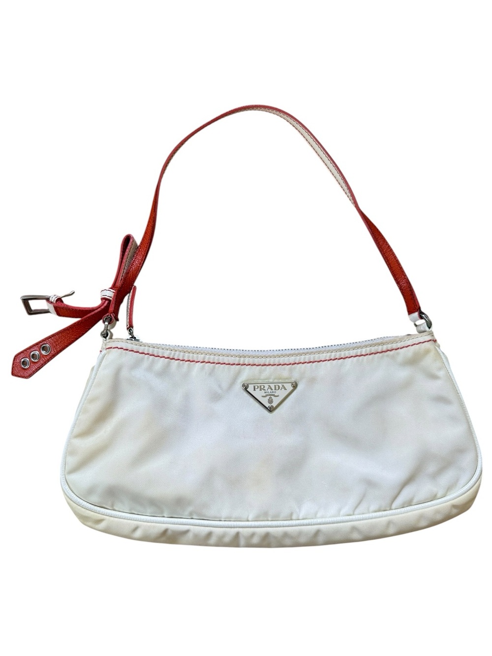 Vintage Y2K Prada Tessuto Nylon & Leather Trim Triangle Logo Shoulder Bag Orange